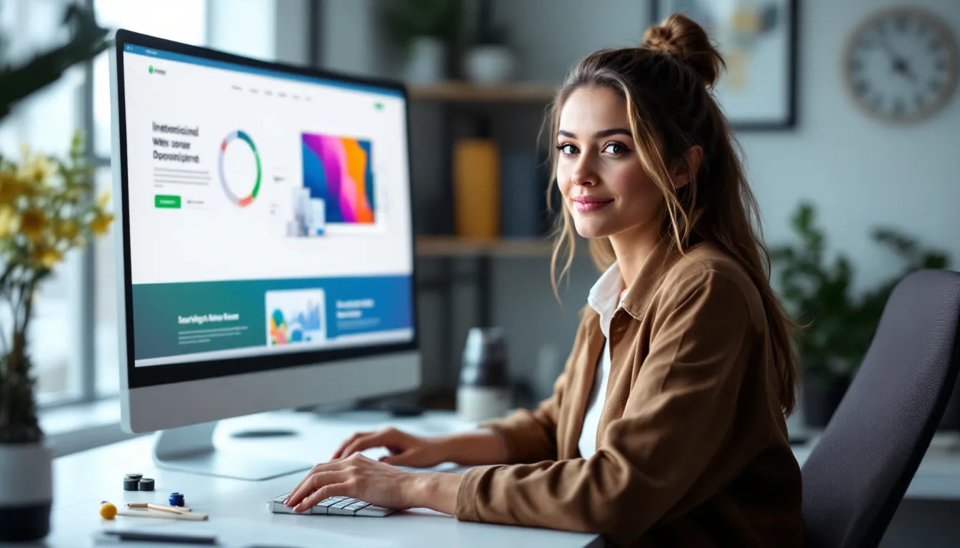 A professional web designer at work, showcasing a site designed by experts.